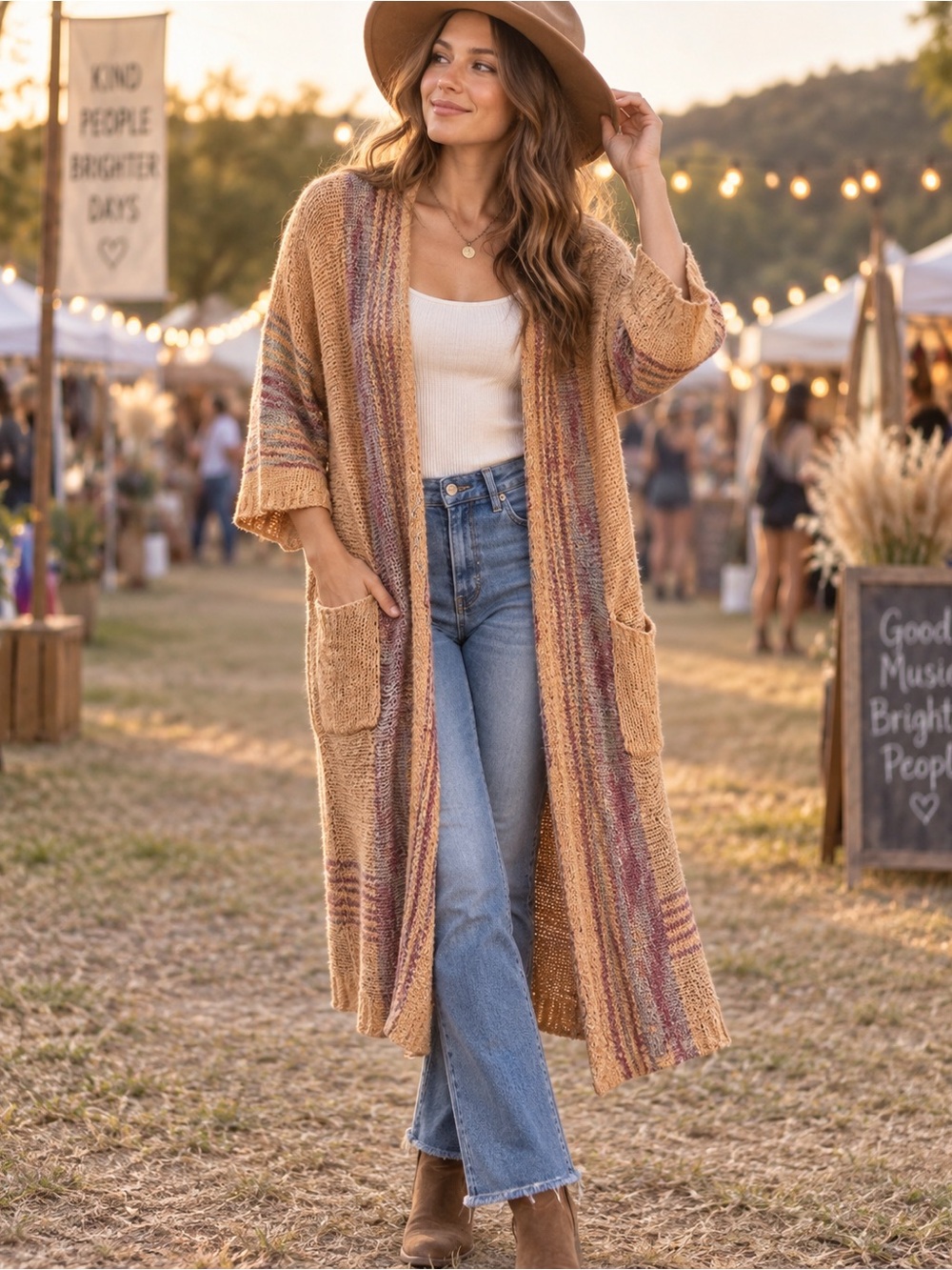 Easel Los Angeles Longline Duster Cardigan Open Knit Festival Lagenlook Artsy
